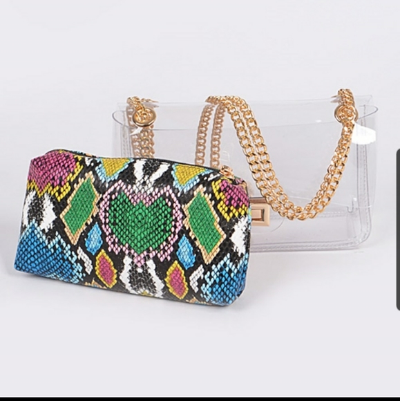 snakeskin clear purse